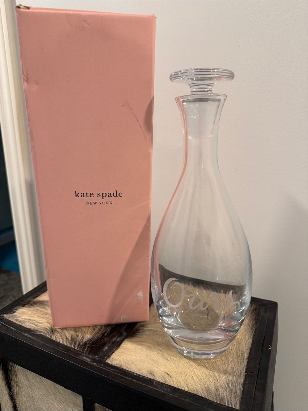 kate spade Clear Crystal Glass Decanter with Pink Box